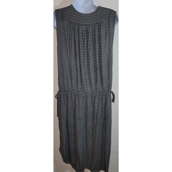 H&M Black White Geo Print A-Line Midi Dress Medium Sleeveless Hi Low Hem - Picture 2 of 6